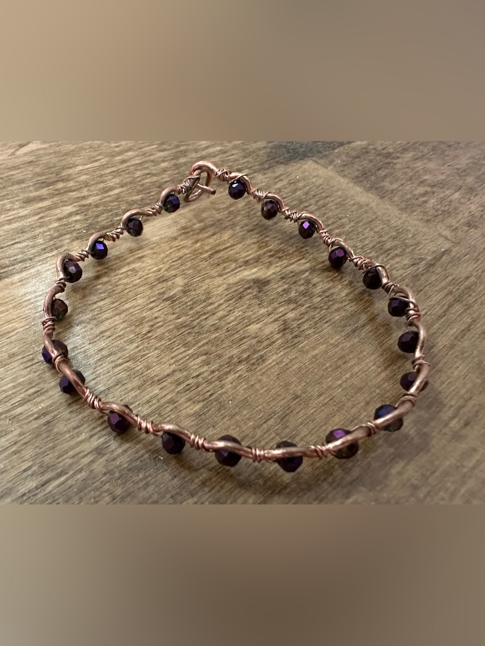 Handcrafted Copper and Purple Bead Toggle Bracelet